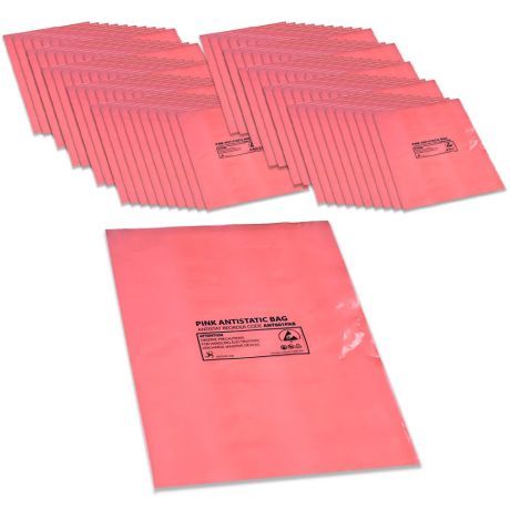 (100 Pack) Anti Static Poly Bags | 12" X 16" | Pink Open Top