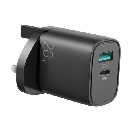 JoyRoom | Dual Port 20W PD3.0 Fast Charger | USB-A & USB-C | L-QP205 | Black | UK Plug