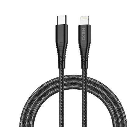NEXi | Braided Nylon USB-C to Lightning PD Quick Charge Cable | 20W | 1 Meter | Black