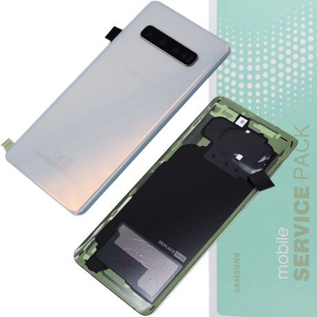 Genuine Samsung S10  / G973 | Replacement Battery Cover / Rear Panel With Camera Lens | Prism White | Service Pack | GH82-18378F